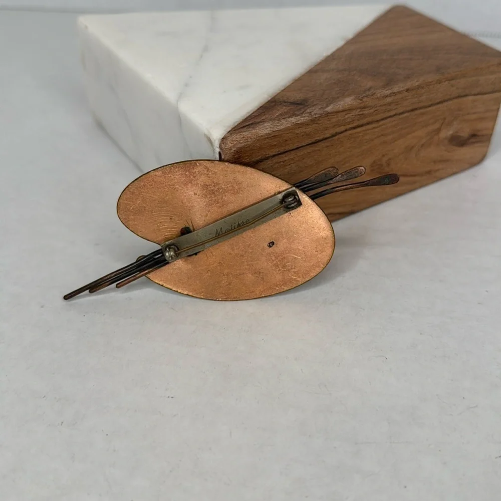1950s Matisse Artist Palette Green Enamel Copper Mid Century Statement Brooch B1